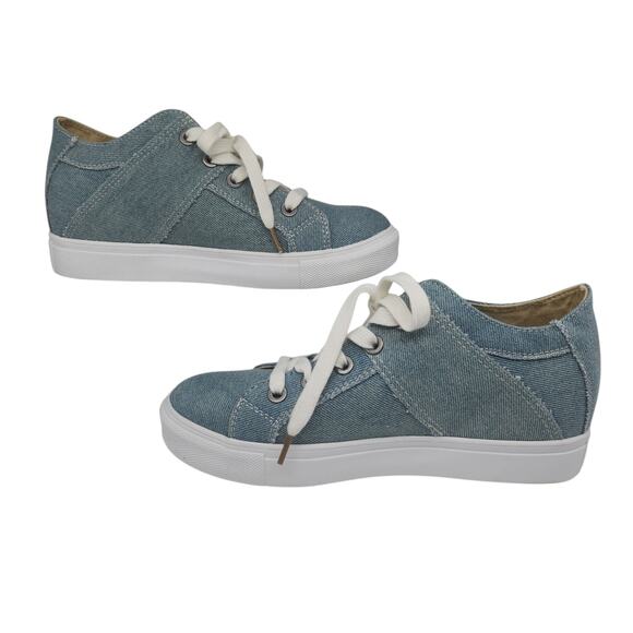 Denim Sneakers Womens 8 Light Wash Platform Zipper Hipster Lace Up Low Tops - Picture 4 of 14